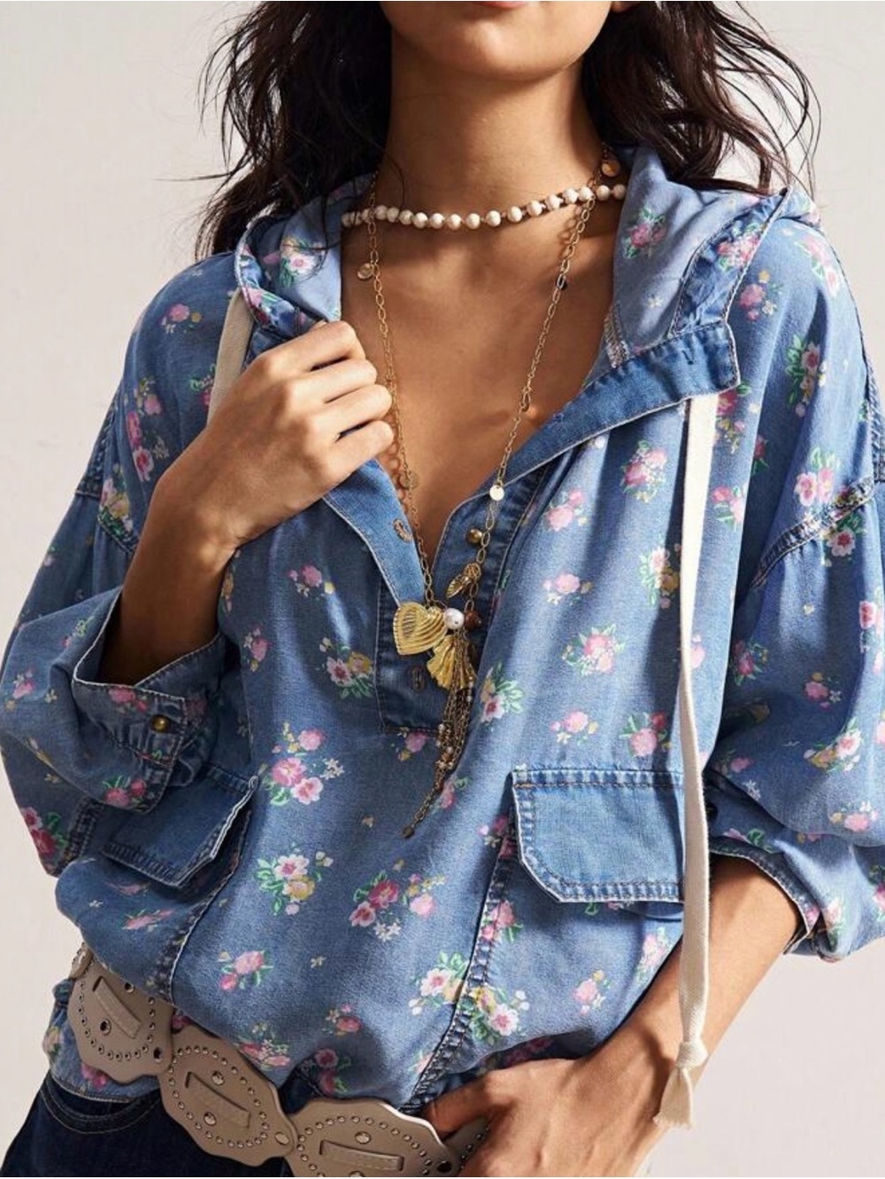 Floral Denim Hoodie